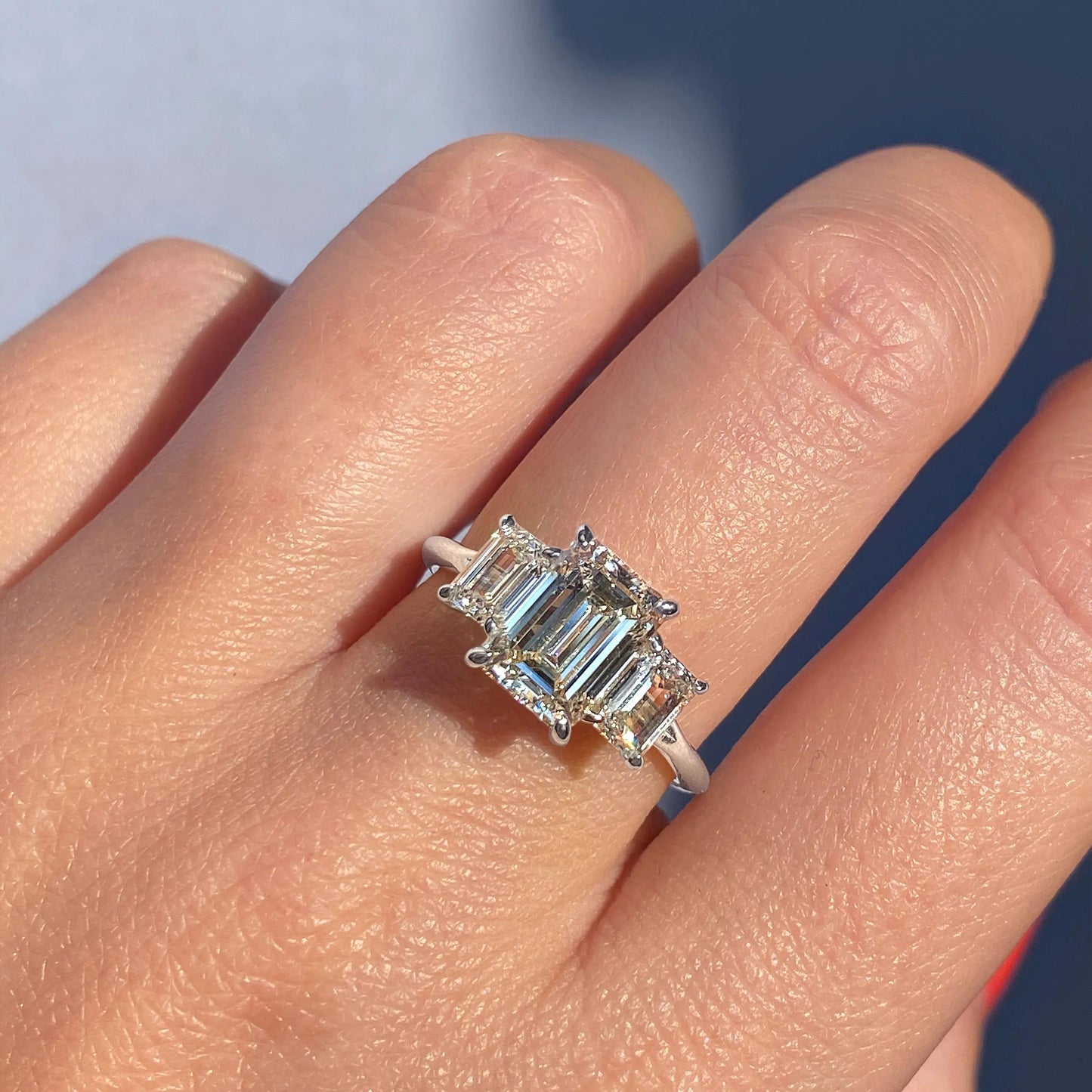 2 CT Emerald Three Stone CVD F/VS1 Diamond Engagement Ring