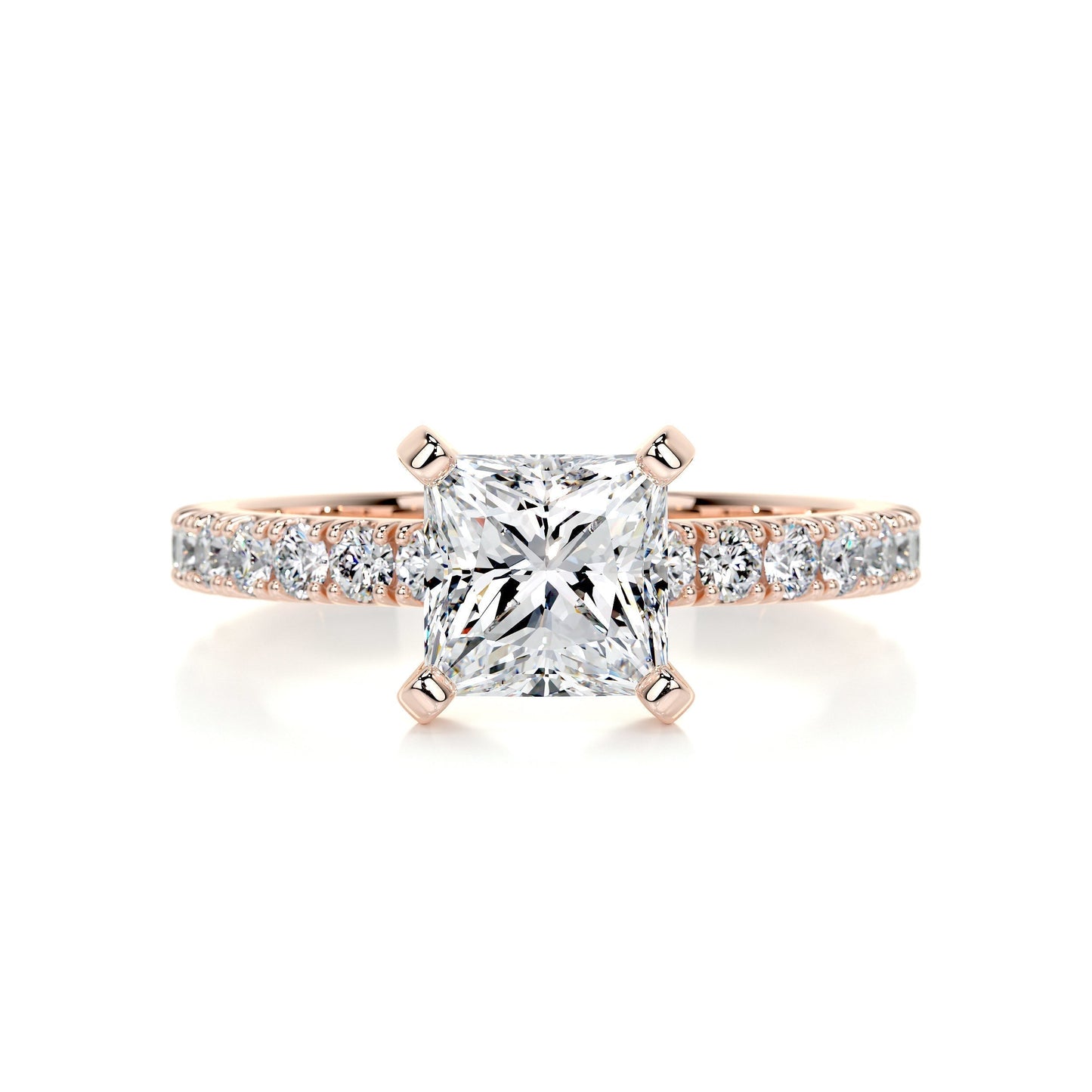1.5 ct Princess G- VS2 Diamond Pave Moissanite Engagement Ring