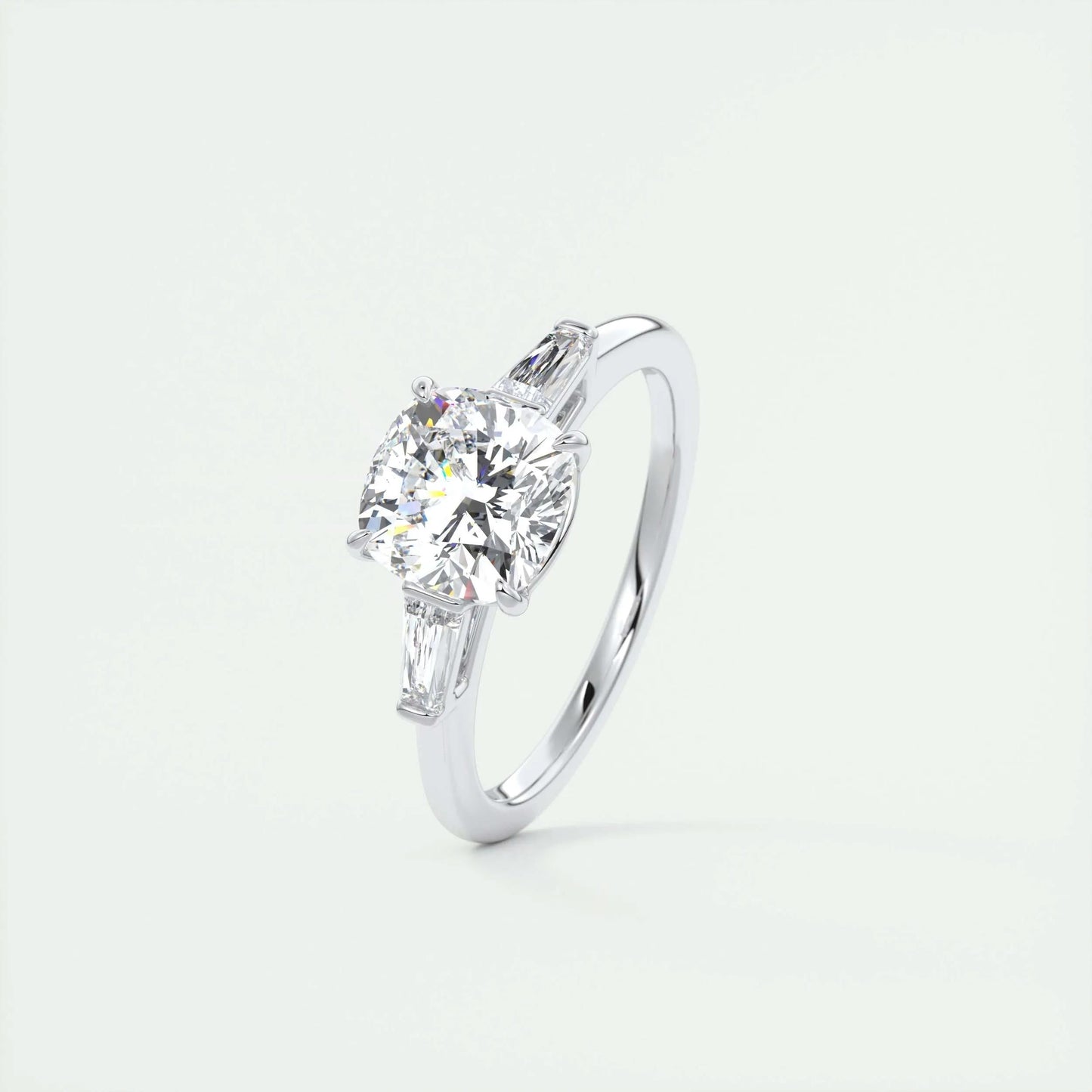 2 CT Cushion Three Stone CVD F/VS1 Diamond Engagement Ring