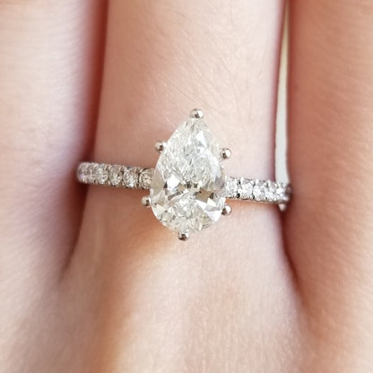 1.01 CT Pear Solitaire CVD E/VS1 Diamond Engagement Ring