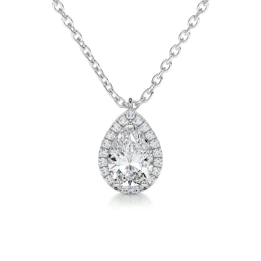 1.50 CT Pear Halo CVD F/VS Diamond Necklace