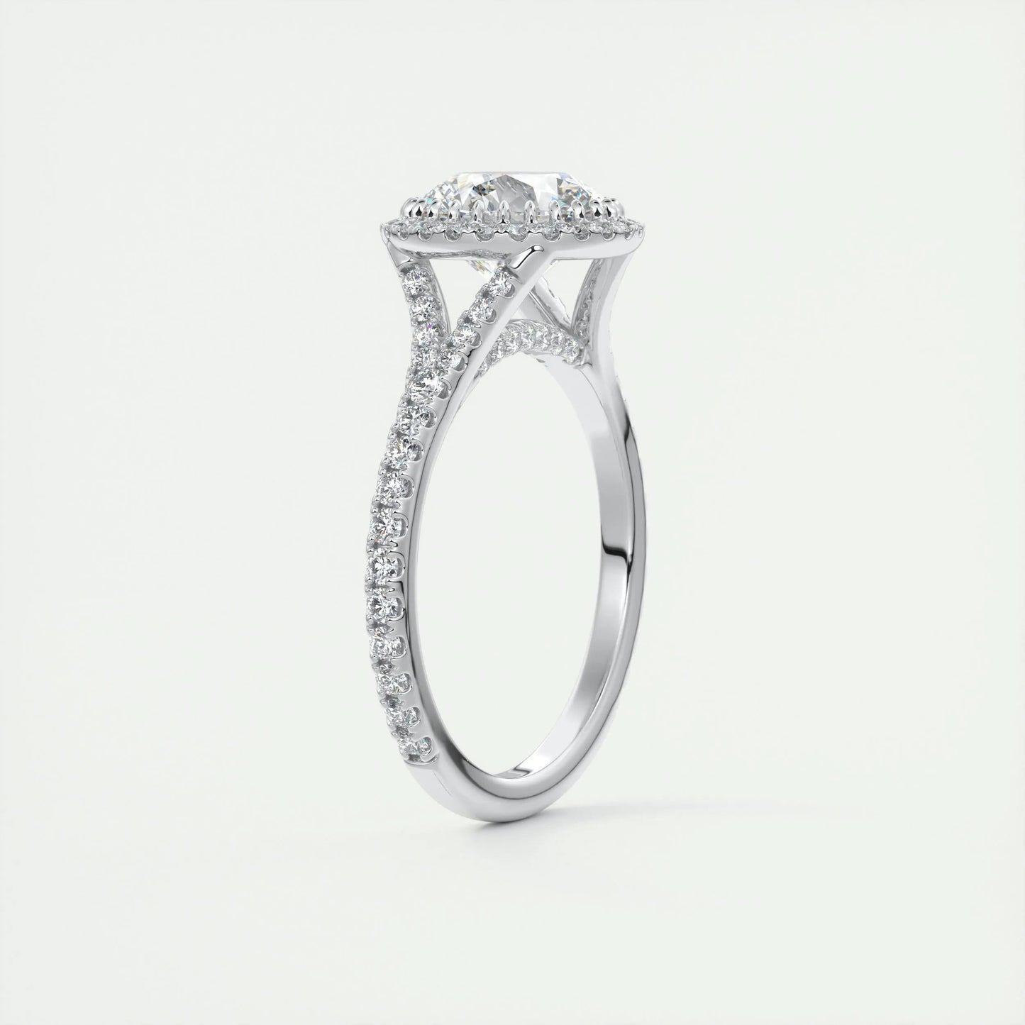 2 CT Round Halo Split Shank CVD F/VS1 Diamond Engagement Ring