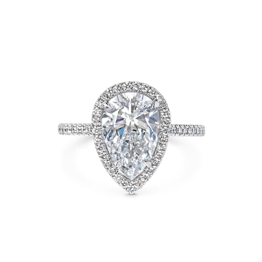 2 ct Pear F- VS1 Diamond Halo & Pave Moissanite Engagement Ring