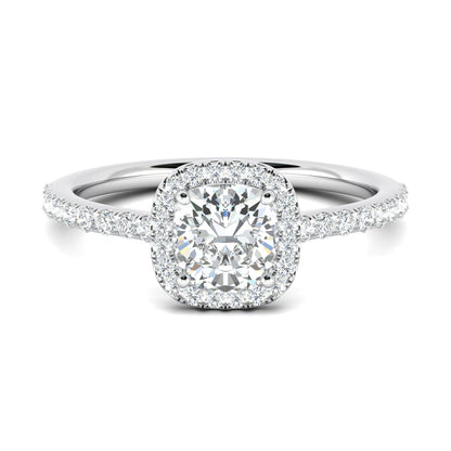 0.76 ct Cushion F- VS1 Diamond Halo & Pave Moissanite Engagement Ring