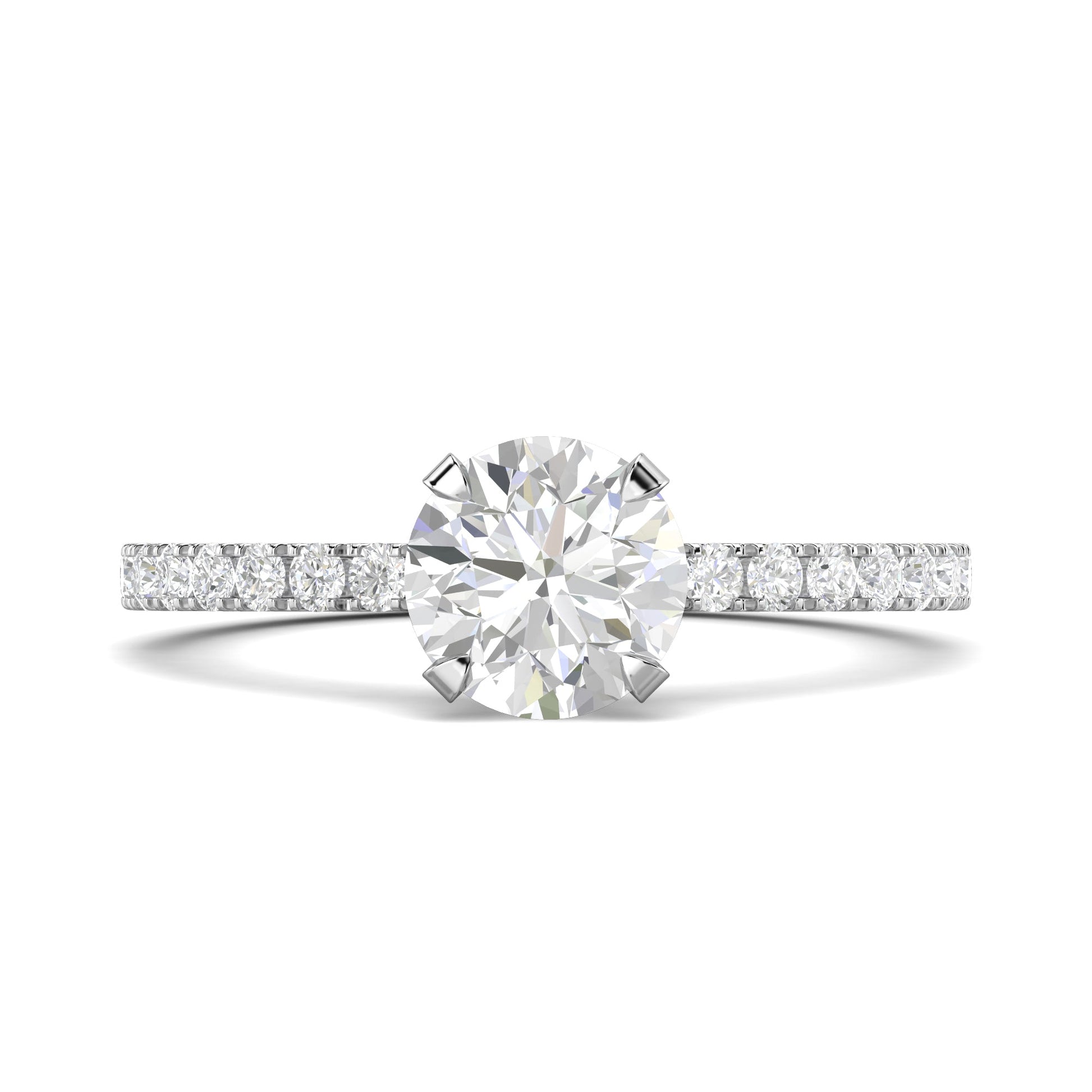 1.03 ct Round F- VS1 Diamond Pave Moissanite Engagement Ring