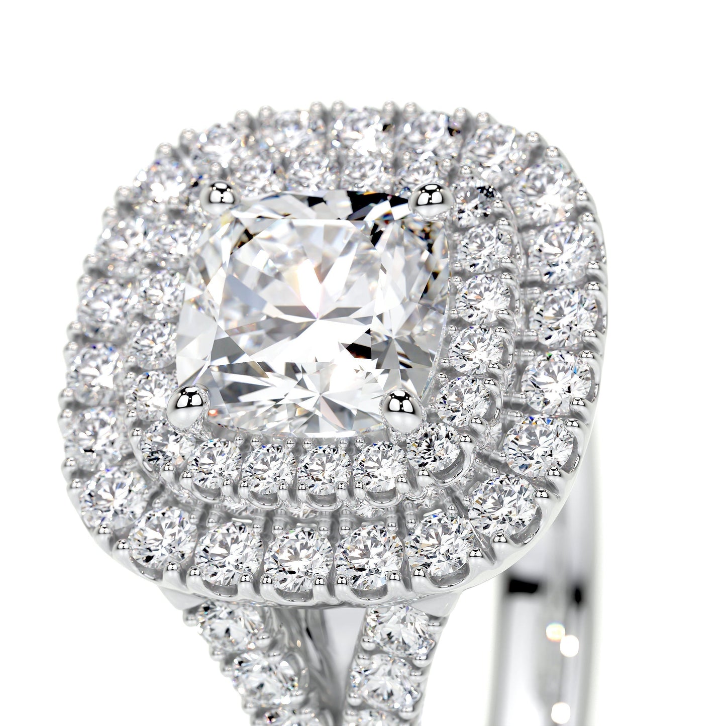 1.0 CT Cushion Double Halo CVD D/VS1 Diamond Engagement Ring