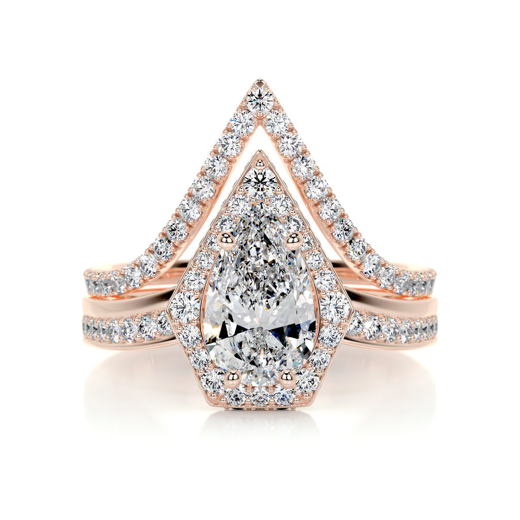 1.50 CT Pear Halo CVD F/VS Diamond Bridal Ring Set