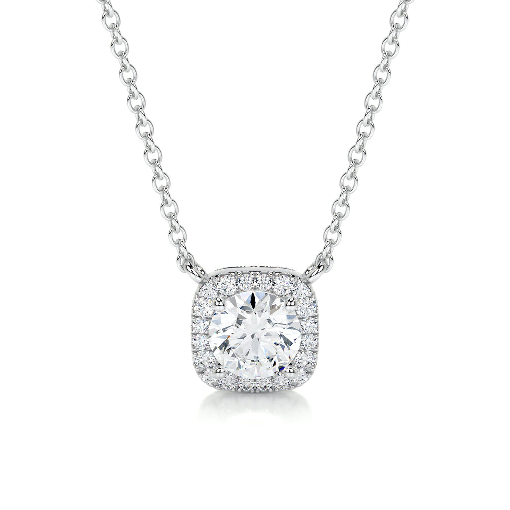 1.0 CT Round Halo CVD F/VS Diamond Necklace