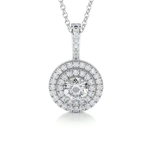0.50 CT Round Double Halo CVD F/VS Diamond Necklace