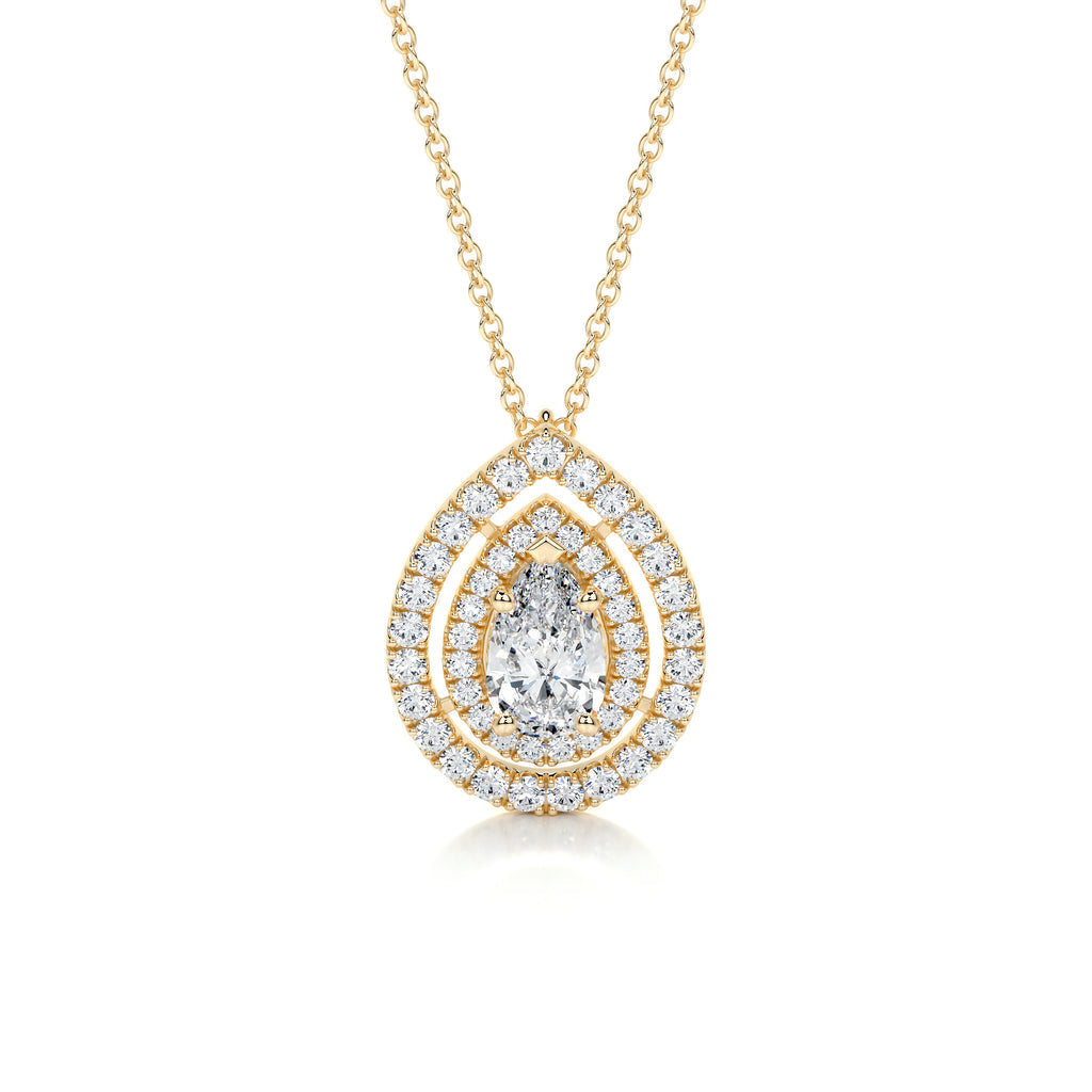 1.0 CT Pear Double Halo CVD F/VS Diamond Necklace