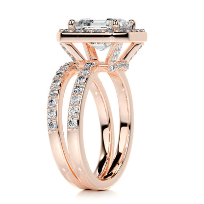 1.05 CT Asscher Halo CVD F/VS Diamond Bridal Ring Set