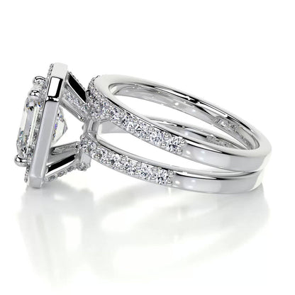 1.05 CT Asscher Halo CVD F/VS Diamond Bridal Ring Set