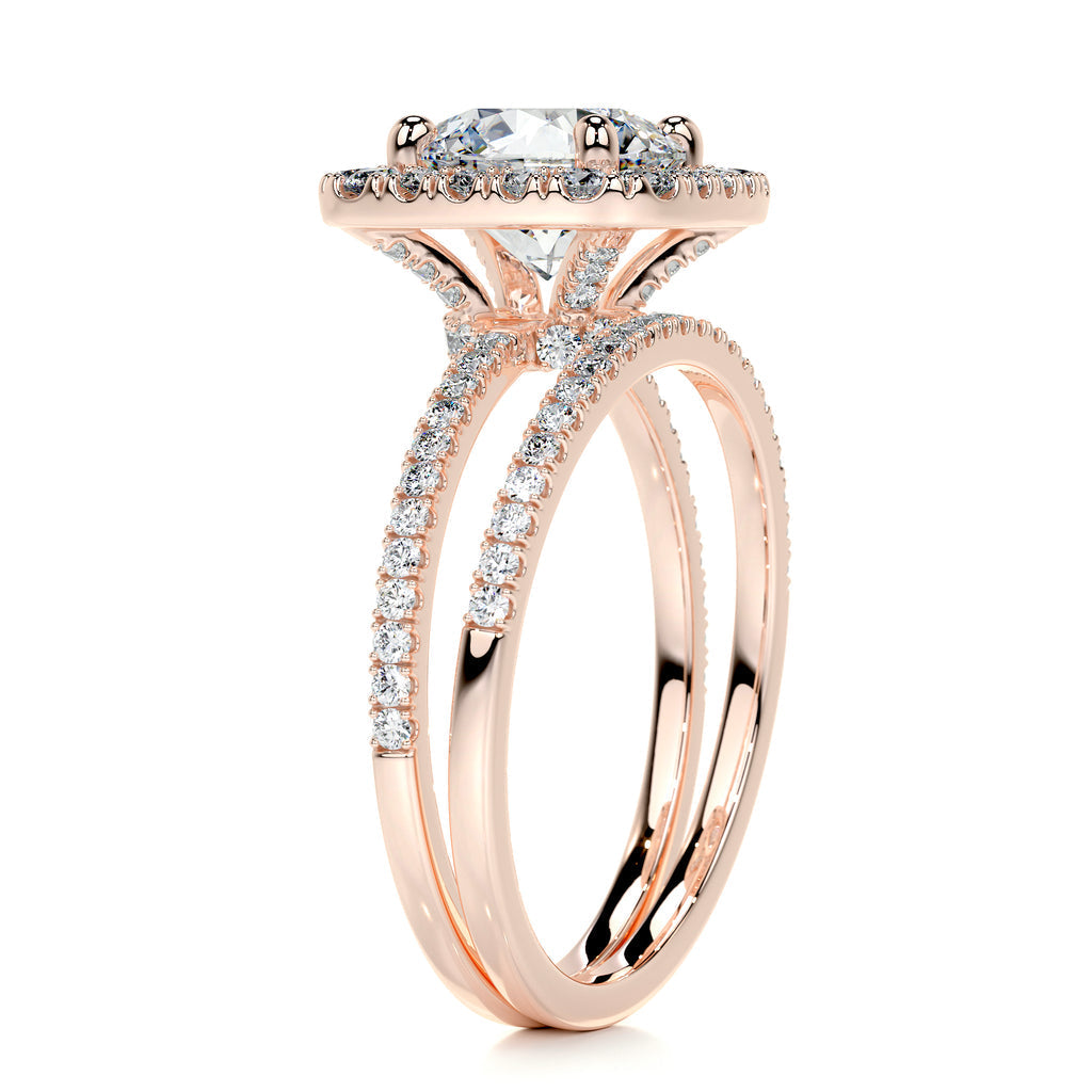 2.0 CT Round Halo CVD F/VS Diamond Bridal Set