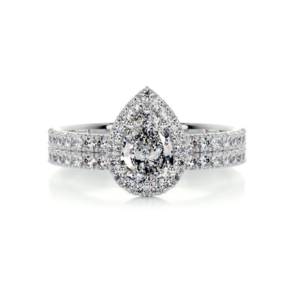 1.0 CT Pear Halo CVD F/VS Diamond Bridal Ring Set