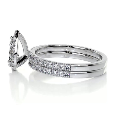 1.0 CT Pear Halo CVD F/VS Diamond Bridal Ring Set