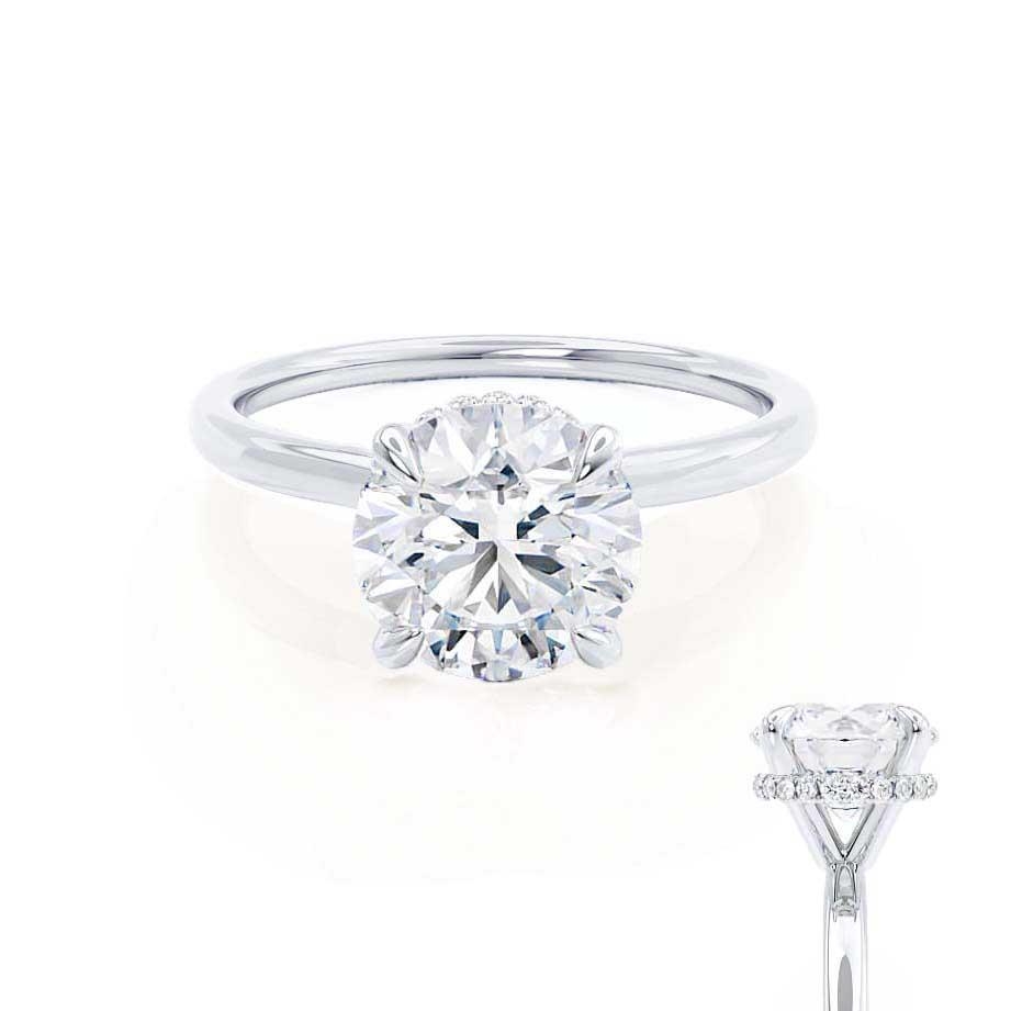 1.0 CT Round Hidden Halo CVD F/VS2 Diamond Engagement Ring