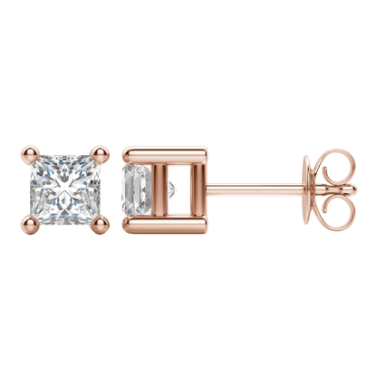 0.50 CT-2.0 CT Princess Solitaire CVD F/VS Diamond Earrings