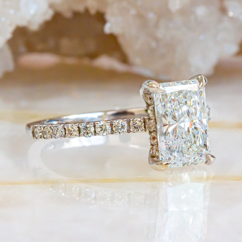 1.76 CT Radiant Hidden Halo & Pave F/VS2 Diamond Engagement Ring