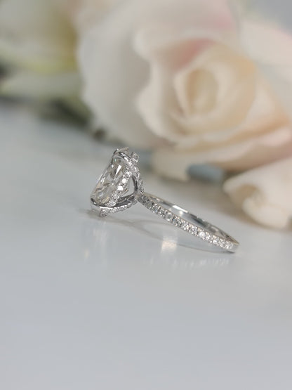 3.0 CT Oval Hidden Halo CVD G/VS1 Diamond Engagement Ring