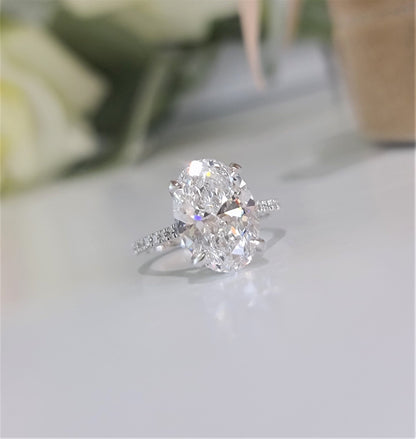 4.0 CT Oval Hidden Halo CVD F/VS1 Diamond Engagement Ring