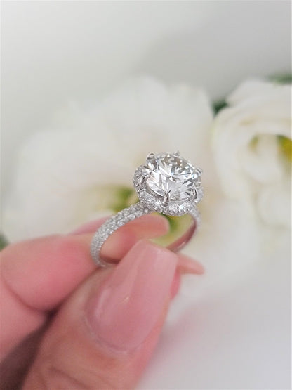 3.0 CT Round Hidden Halo CVD F/VS1 Diamond Engagement Ring